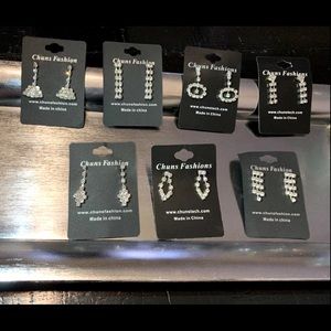 Crystal diamond 7 piece earrings bundle